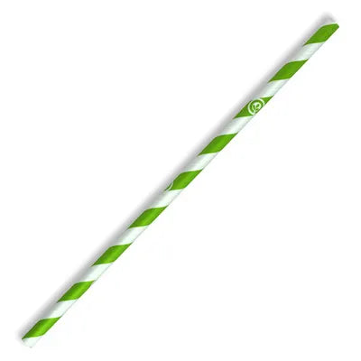 8″ Lime Green & White Paper Straw - Box of 2500