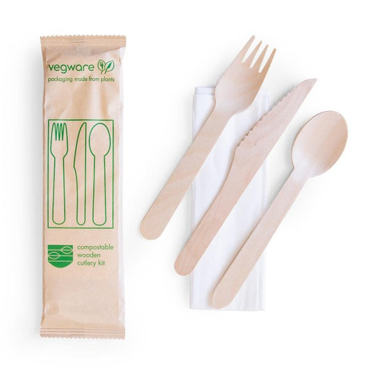 Vegware Compostable Wooden Cutlery Kit - Case of 250